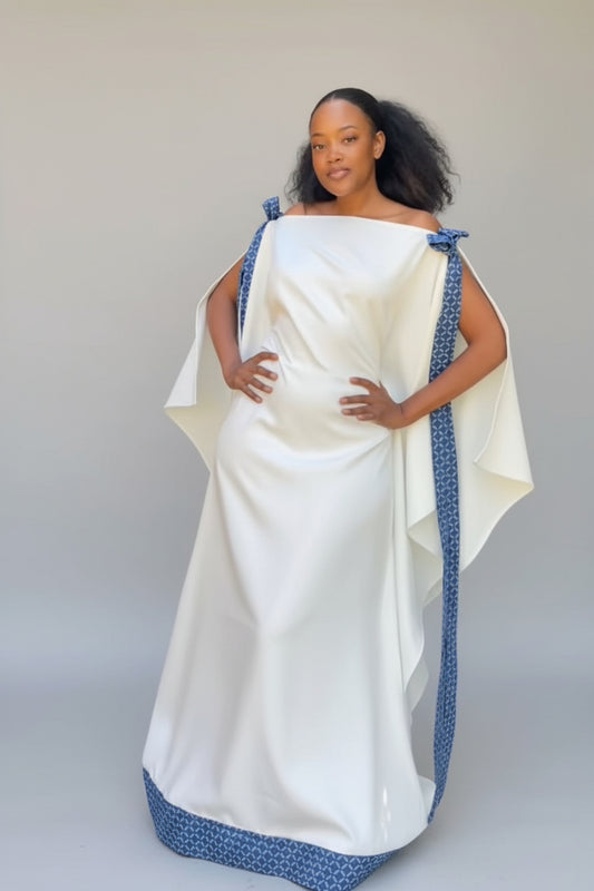 Creme white seshweshwe butterfly dress